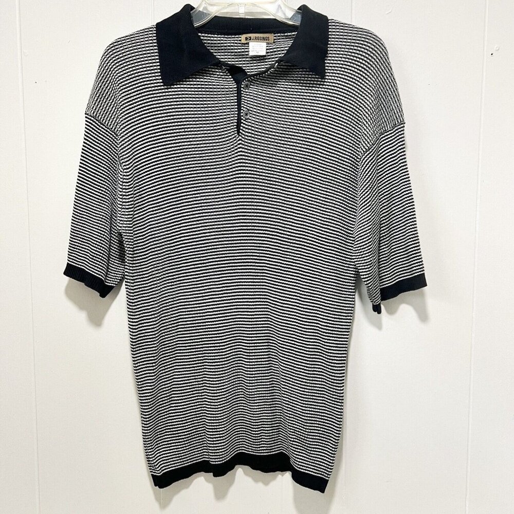 J Riggings Polo Black White Polo Shirt Silk Lightweight Stylish Fashion Size M